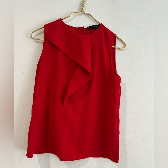 ZARA Women casual Blouse ruffle Red Sleeveless Top Size S - Picture 2 of 8